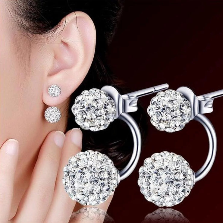 Silver Double Beaded Rhinestone Studs