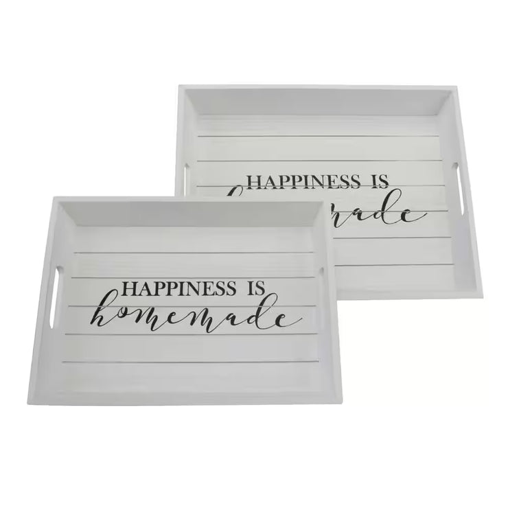 Pair Of White Wooden Trays