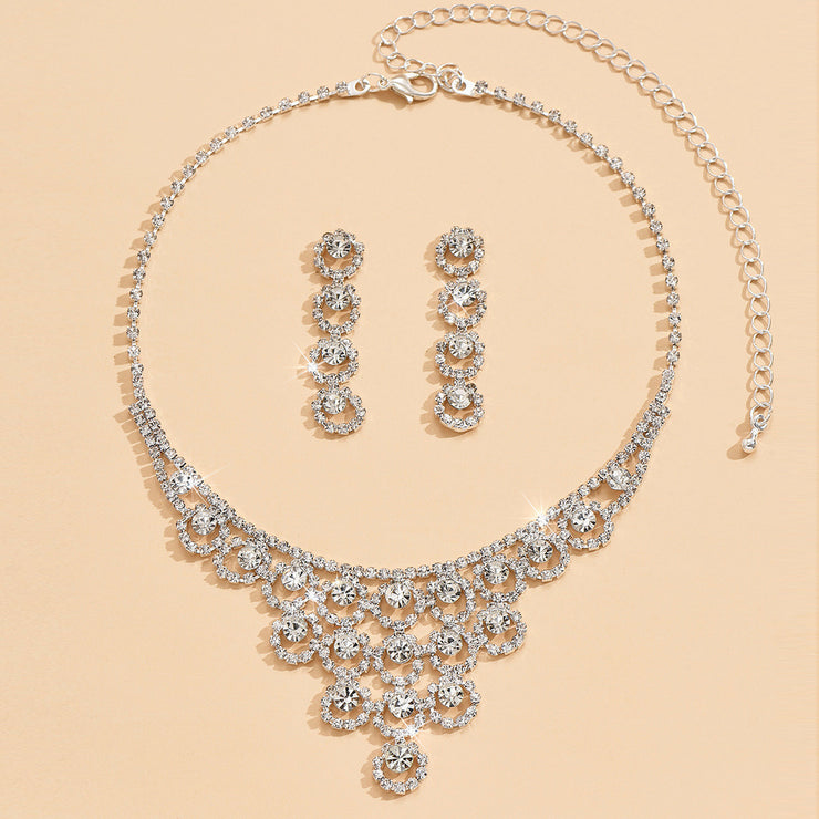 Rhinestone Necklace And Earrings Set