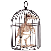 Skeleton Crow In Cage Halloween Decor