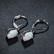 Four Claw Oval Opal Earrings