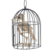 Skeleton Crow In Cage Halloween Decor