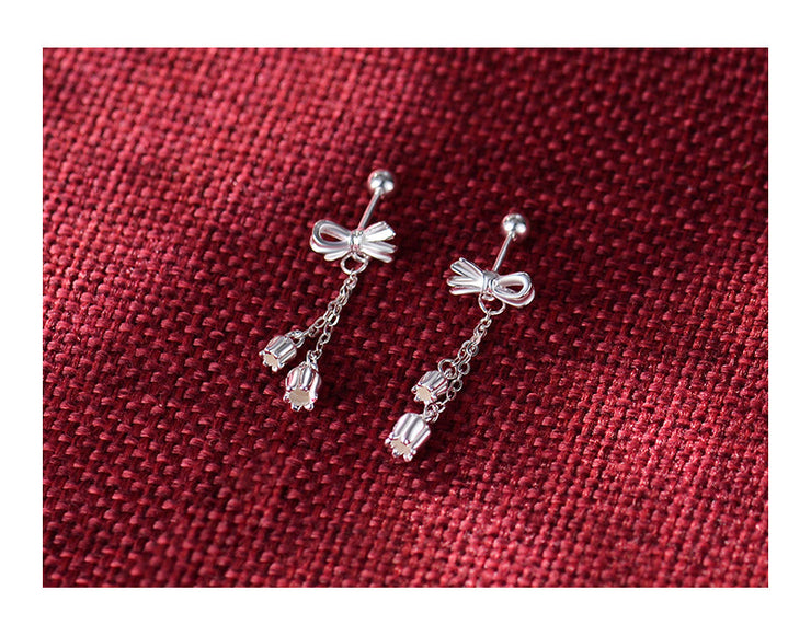 Bow Eardrops Sweet Tassel Studs