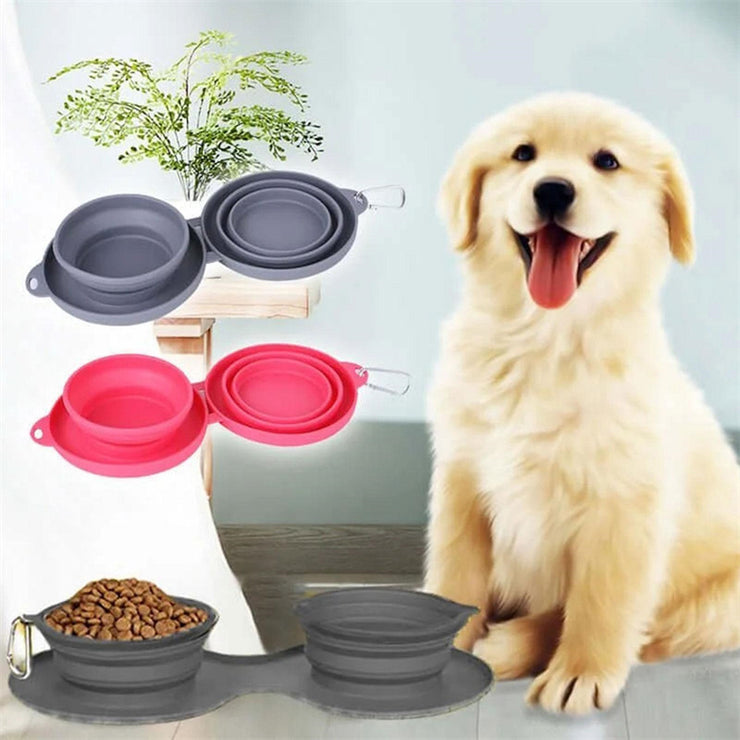 Foldable Rubber Double Pet Feeding Bowl