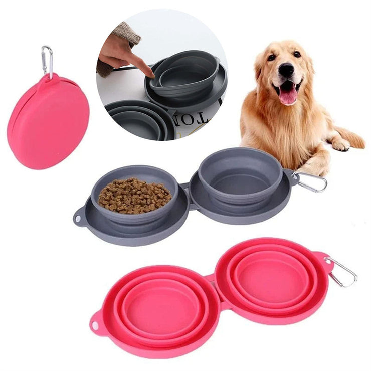 Foldable Rubber Double Pet Feeding Bowl