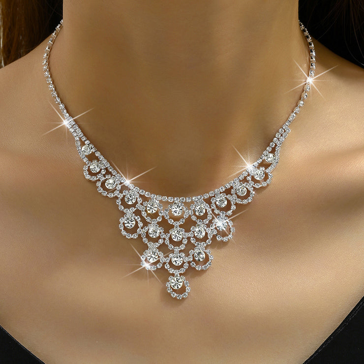 Rhinestone Necklace And Earrings Set