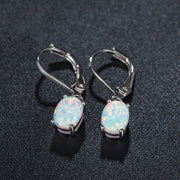 Four Claw Oval Opal Earrings