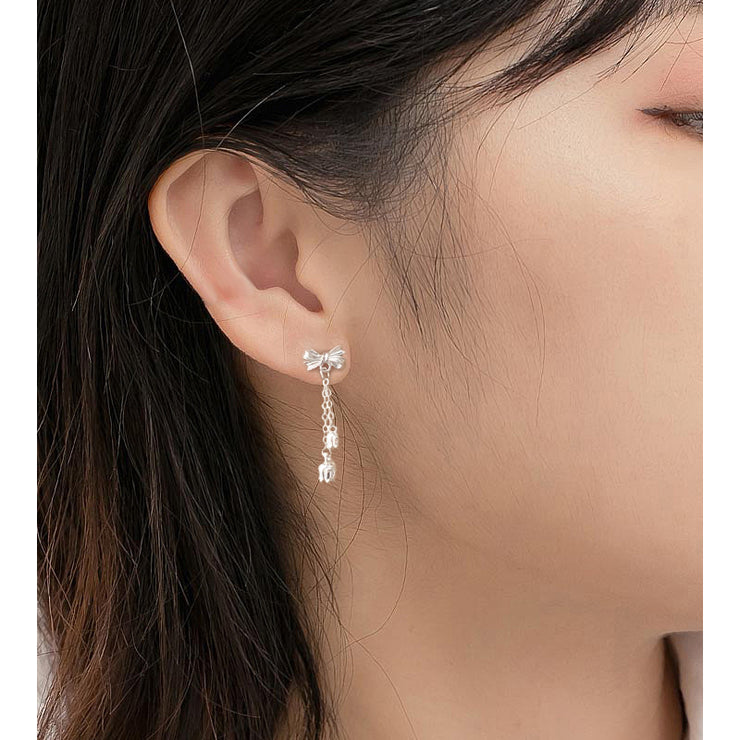 Bow Eardrops Sweet Tassel Studs