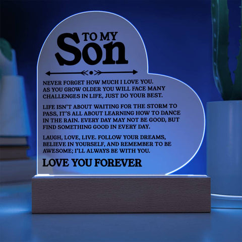 To My Son - Never Forget - Heart Acrylic Plaque