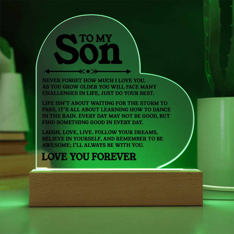 To My Son - Never Forget - Heart Acrylic Plaque