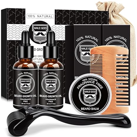 Beard Growth Kit for Men – Oil, Balm, Comb, & Patchy Beard Solution – Perfect Gift for Him