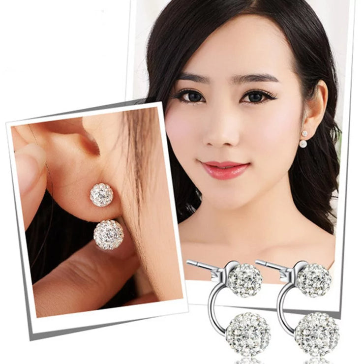 Silver Double Beaded Rhinestone Studs