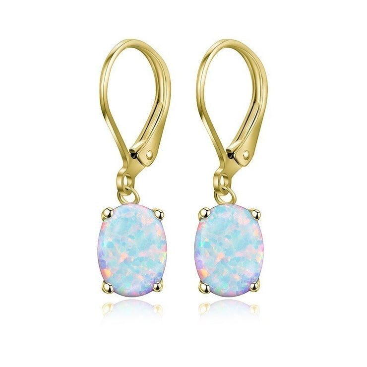 Four Claw Oval Opal Earrings