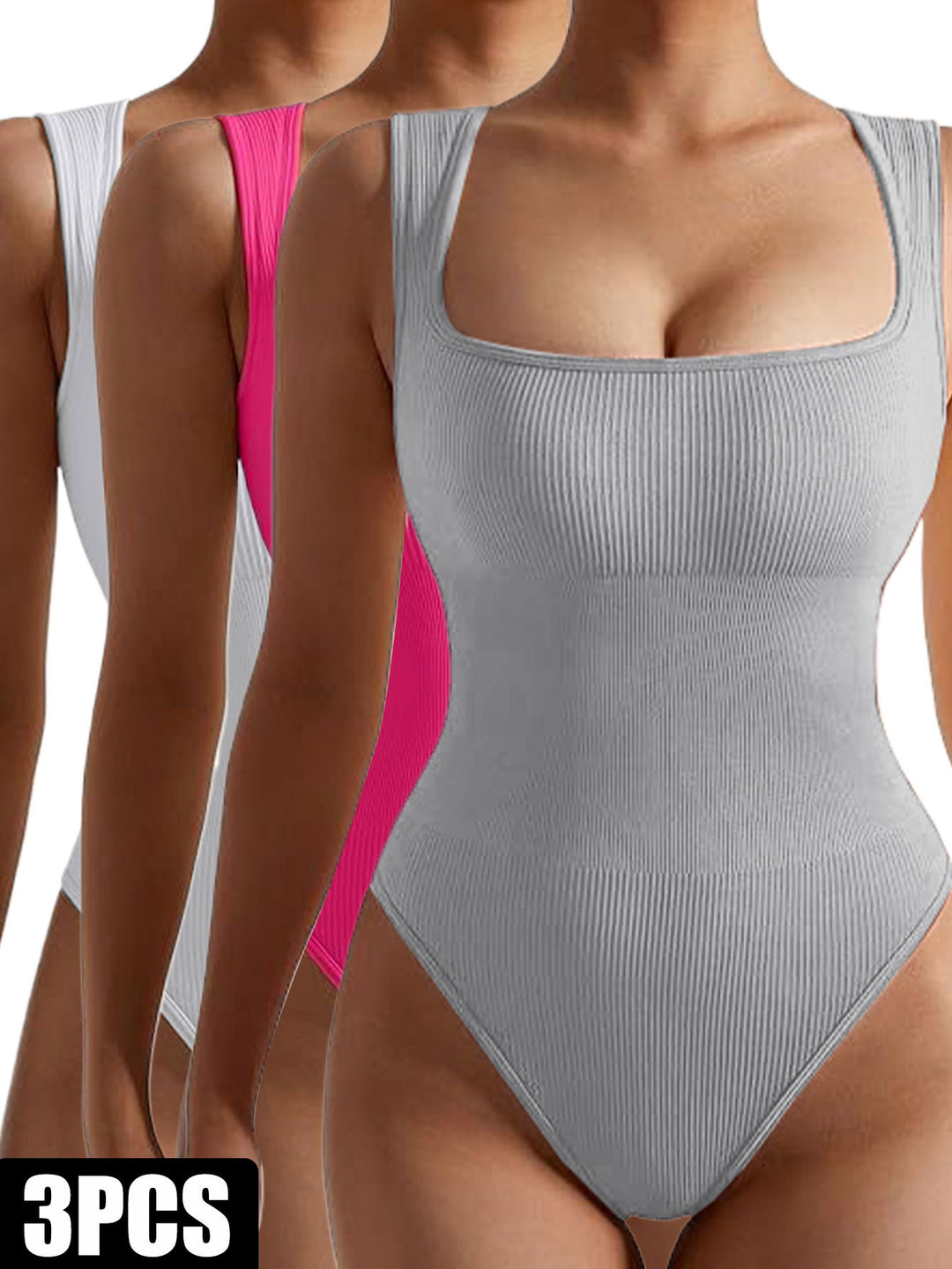 3 Pack Women Workout Seamless Jumpsuit Yoga Ribbed Bodycon One Piece Spaghetti Strap Romper