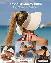 Women’s Summer Beach Hat UV Protection Wide Brim Straw Sun Cap with Bowknot