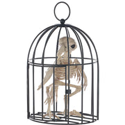 Skeleton Crow In Cage Halloween Decor